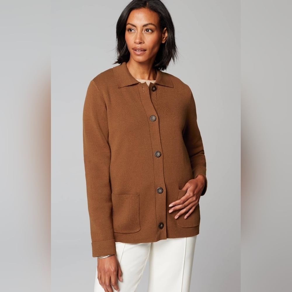 J Jill NWT Double Knit Cotton Blend Button Down Cardigan Nutmeg 2X